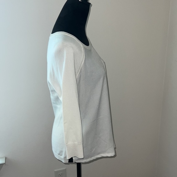 Neiman Marcus mixed media ivory sweater top 3/4 sleeves Sz S - Picture 4 of 6